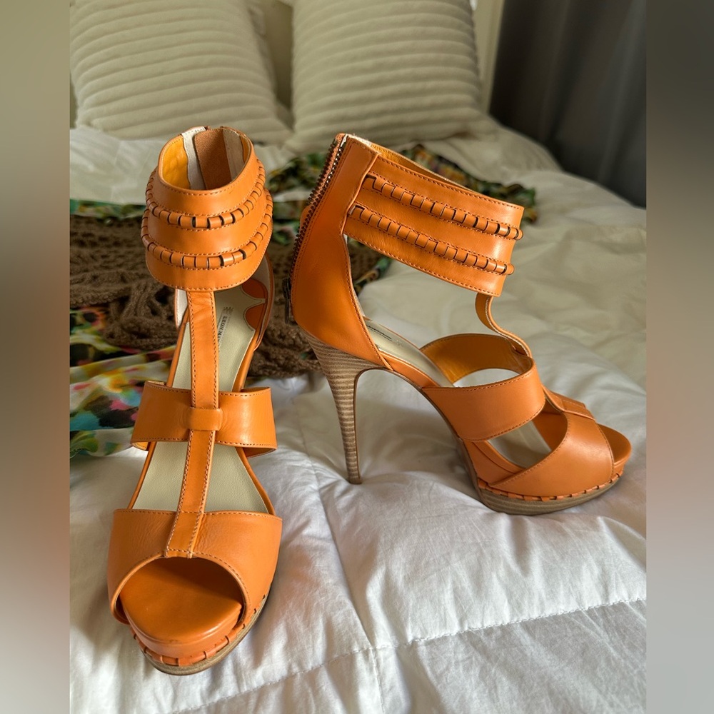 Women’s Orange High Heel Strappy stilettos Sandals size 8